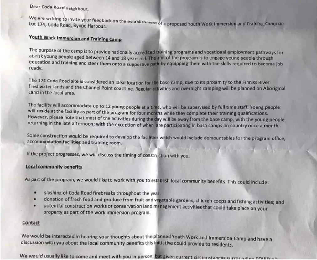 Letter to Coda Rd residents