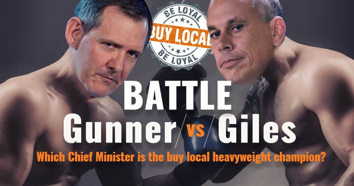 Buy Local web graphic Michael Gunner and Adam Giles photoshopped as boxers