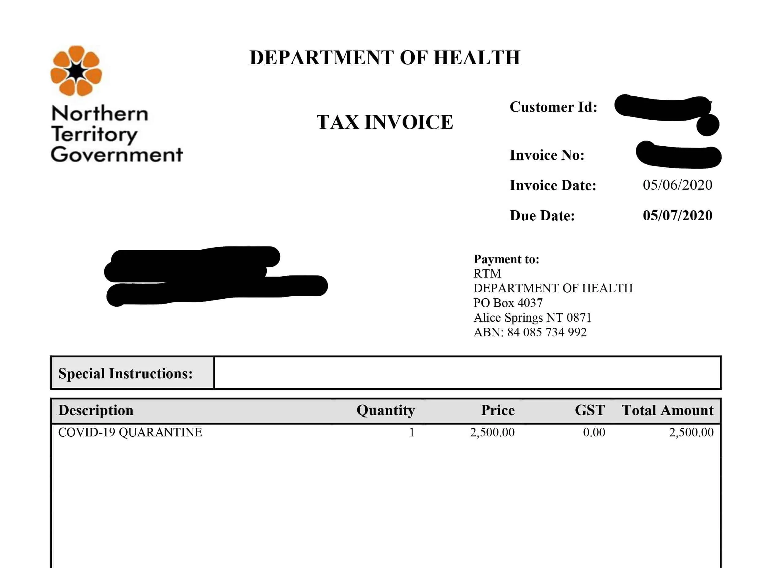 COVID-19 quarantine invoice 43