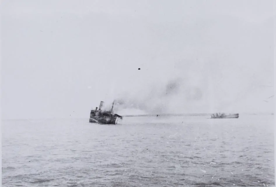 USS Peary drifting after being bombed