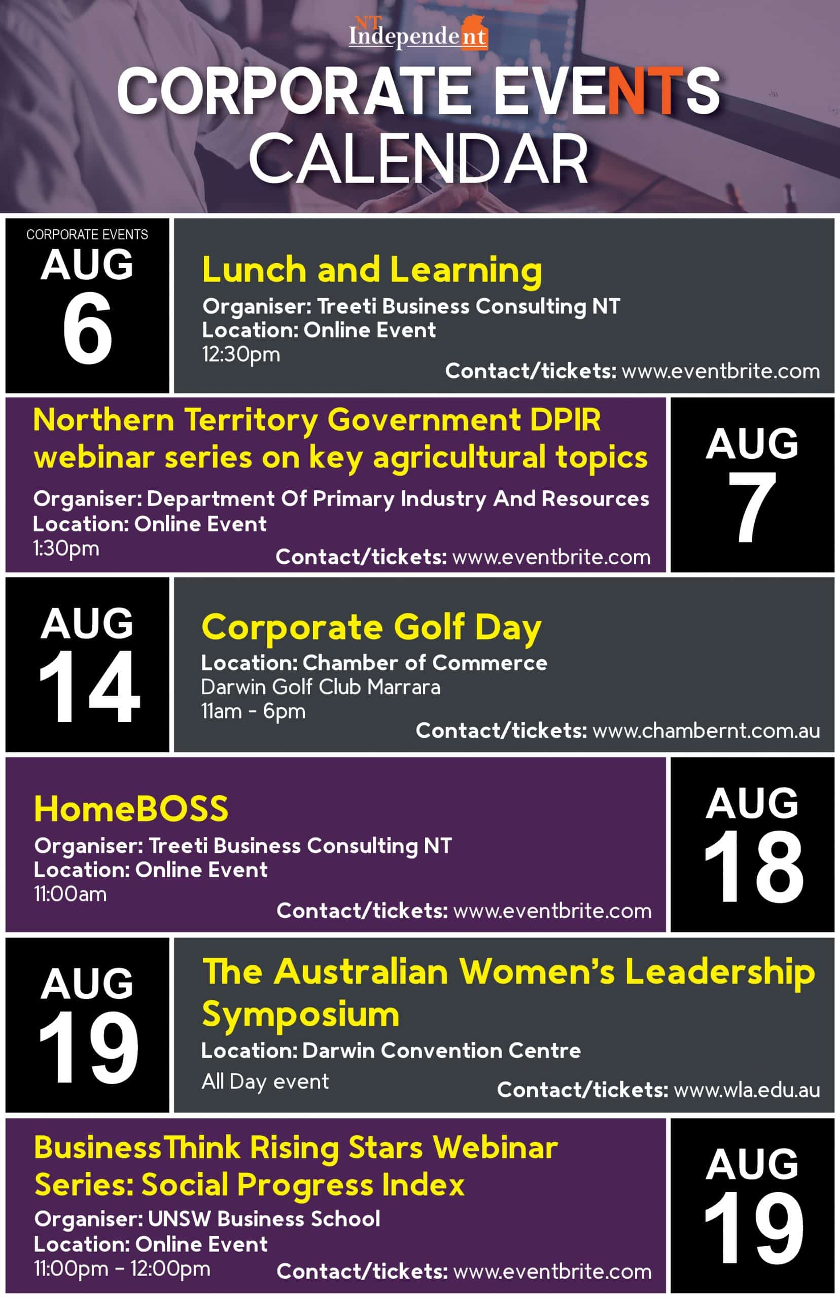 Corporate events calendar August
