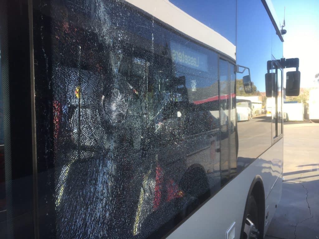 Bus windows smashed