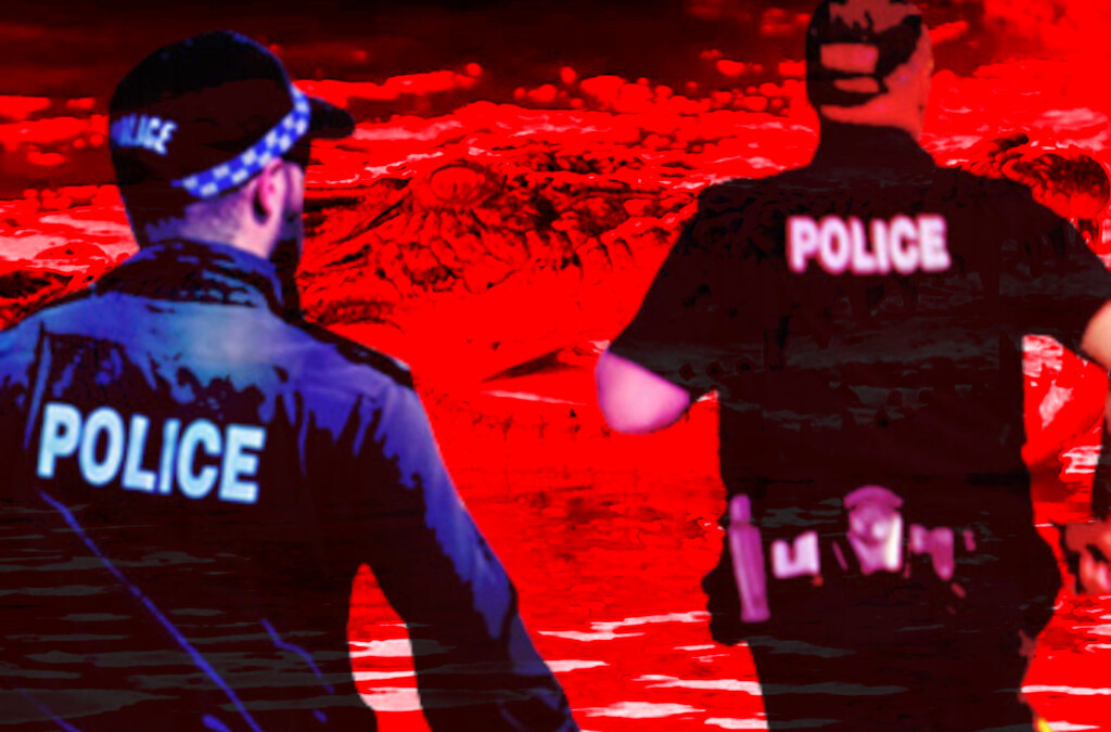 Police shoot into croc-infested river to protect alleged offenders who jumped in