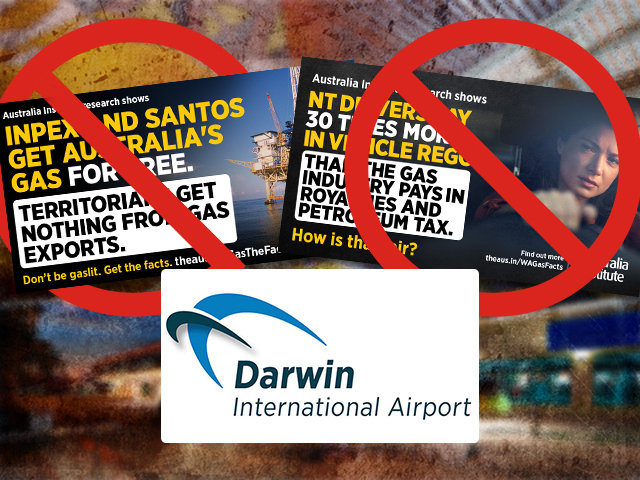 Australia Institute claims airport banned billboards about lack of gas royalties for the NT