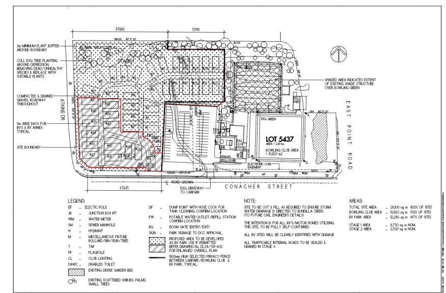 Darwin Bowls and Social Club RV park site plan.