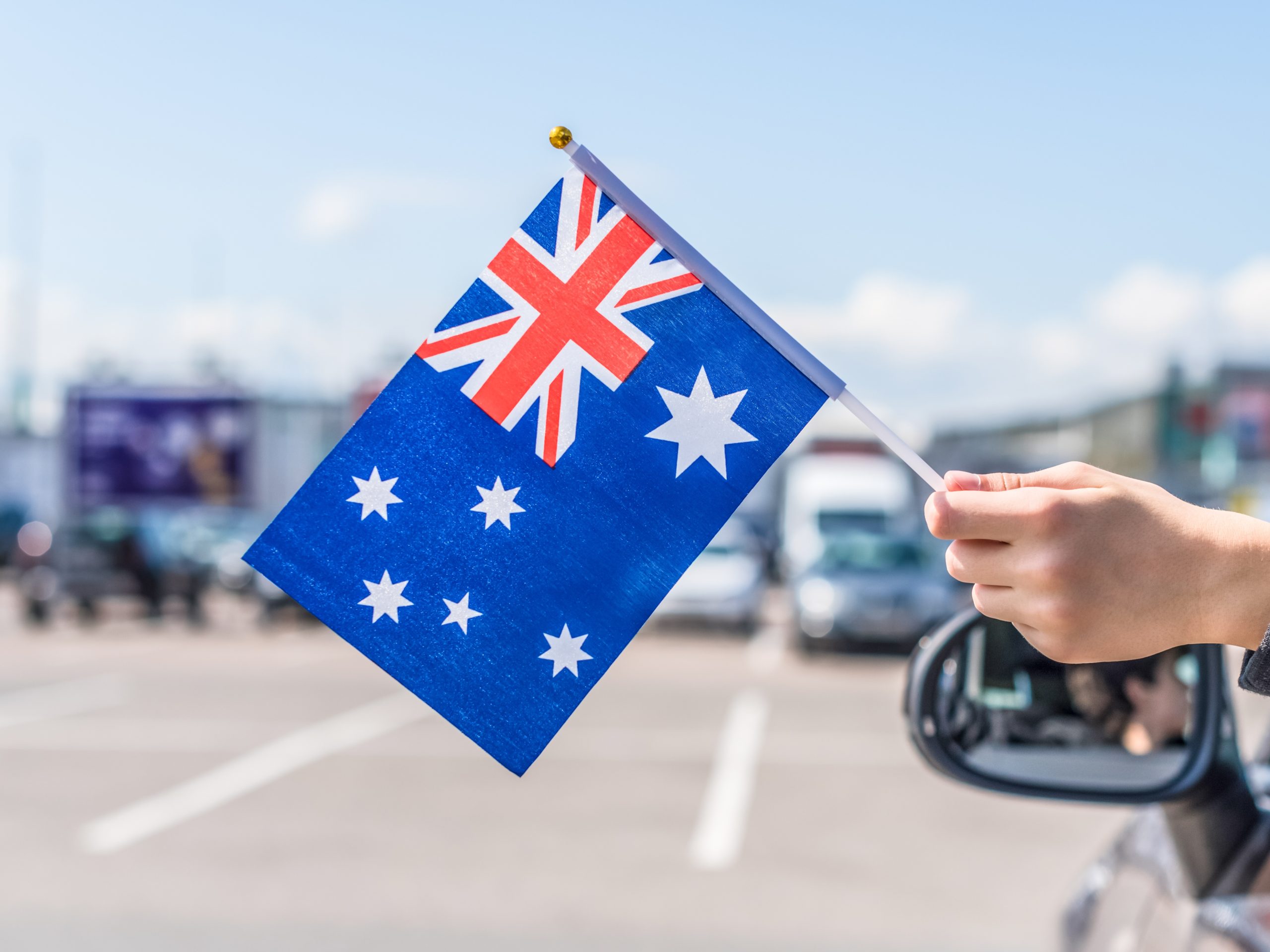 School child with Australia flag Cropped