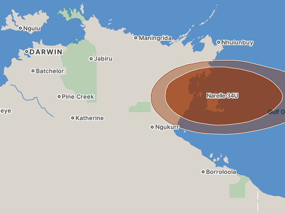 Cyclone Narelle projected path on Saturday Pic BOM